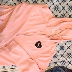 PINK Victoria's Secret Light Pink Zip-Up Hoodie with Black Heart Logo
